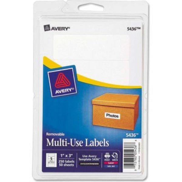 Avery Avery® Print or Write Removable Multi-Use Labels, 1 x 3, White, 250/Pack 5436